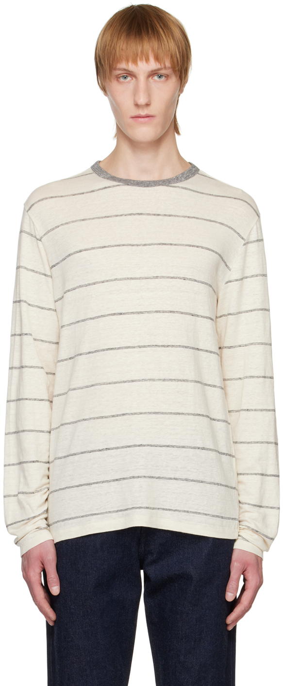 Officine Generale Off-white Striped Long Sleeve T-shirt In Neutrals