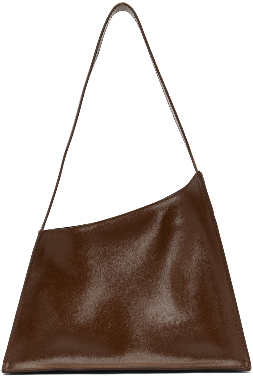 Little Liffner Brown Slanted Shoulder Bag In Glossy Brown