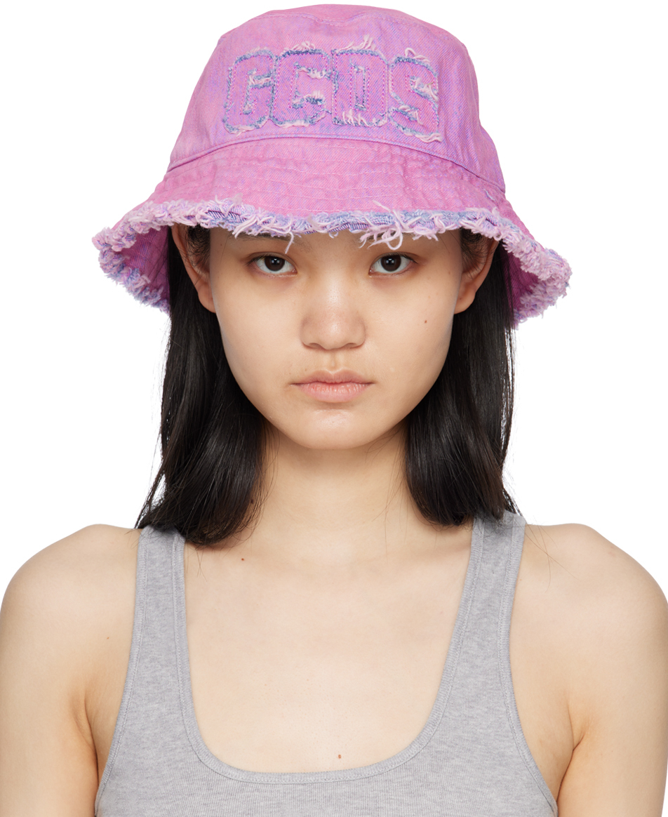 Gcds Pink Distressed Bucket Hat In Pink 06