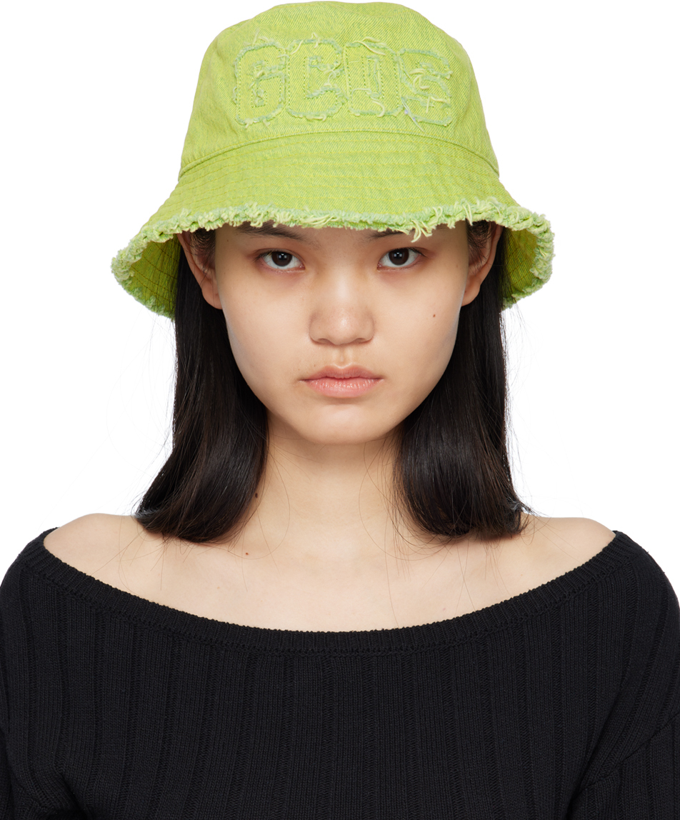 Gcds Green Distressed Bucket Hat In Lime 51