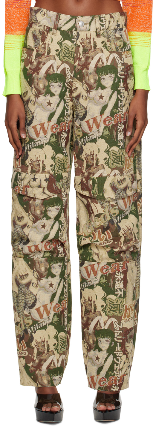 Shop Gcds Khaki Hentai Trousers In Military Green 60