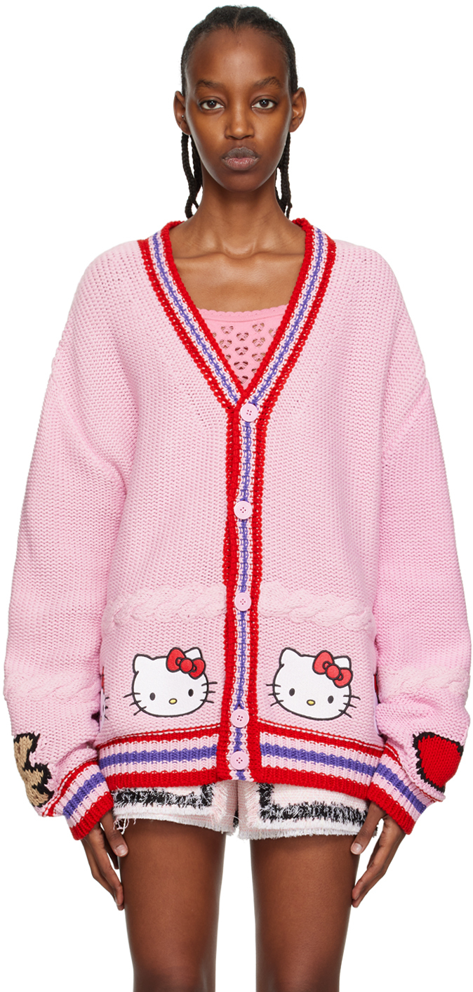 Gcds Embroidered-logo Knit Cardigan In Pink 06