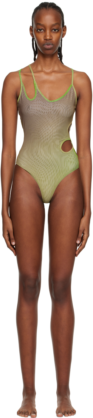 Gcds Khaki Sita One-piece Swimsuit In Green