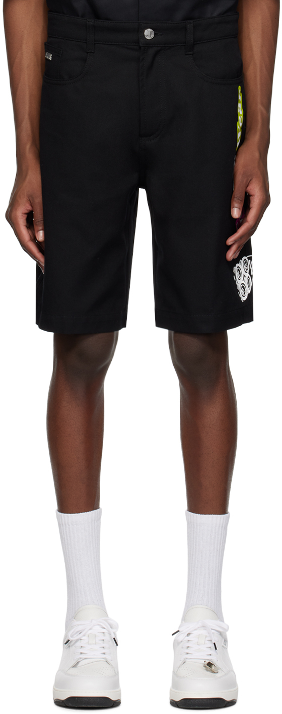 Gcds Logo-embroidered Cotton Shorts In Black