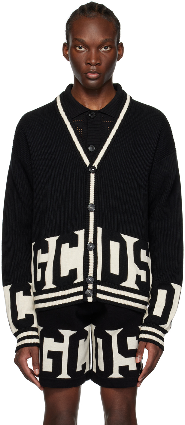 GCDS BLACK JACQUARD CARDIGAN