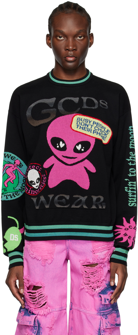 Gcds Wirdo Cotton Knit Sweater In Black
