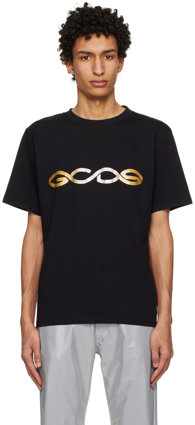 Black Reflective T-Shirt by GCDS on Sale