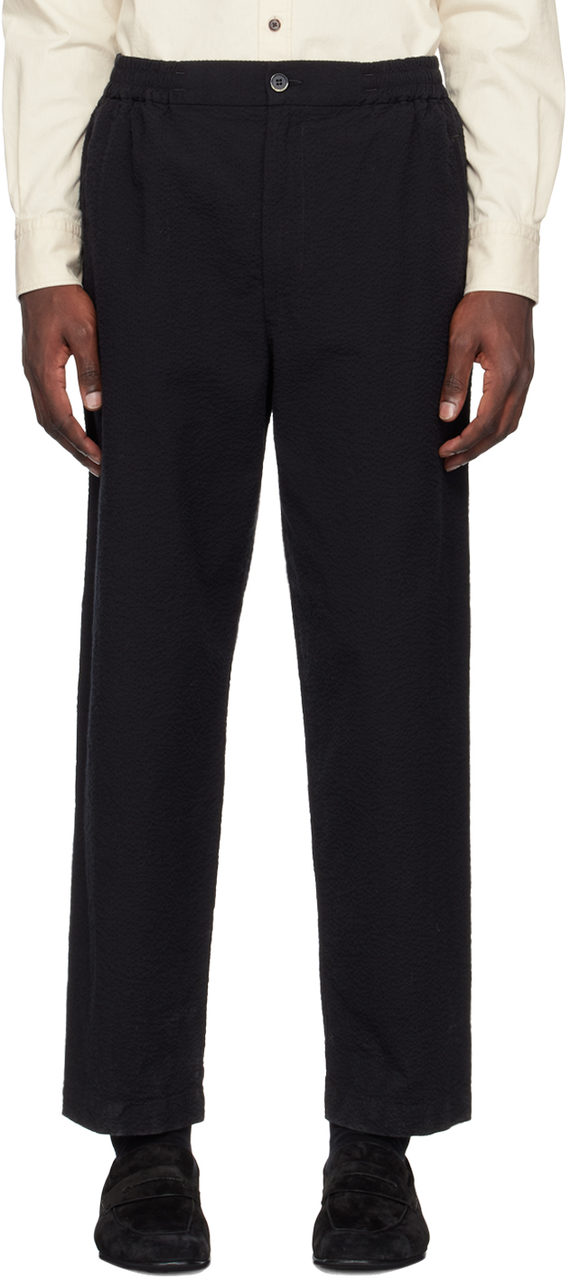 Barena Venezia Ameo Cotton-blend Seersucker Trousers In Black