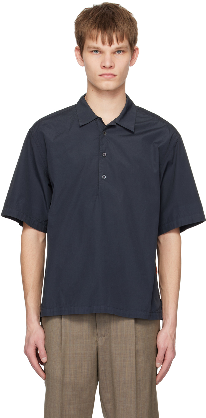 Barena Venezia Camicia Mola Quarter-button Cotton-poplin Shirt In Blue
