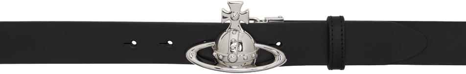 Shop Vivienne Westwood Black Orb Buckle Palladium Belt In N401 Black