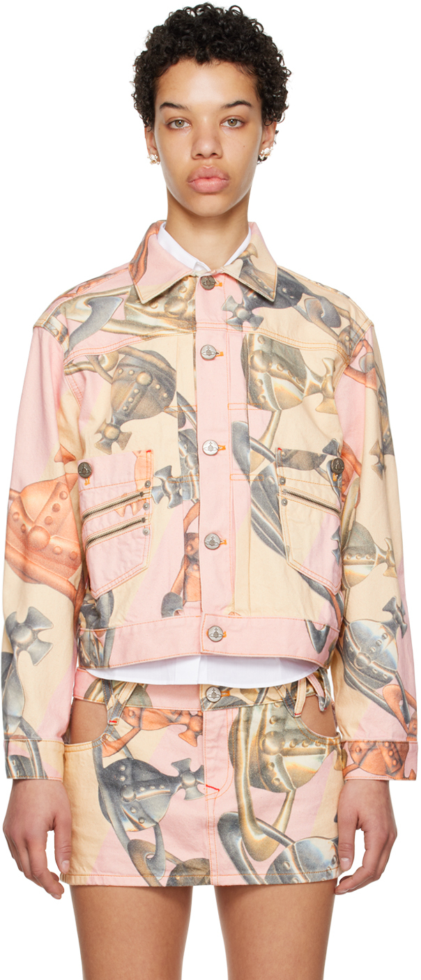 Shop Vivienne Westwood Pink Marlene Denim Jacket In J305 Orb Chain