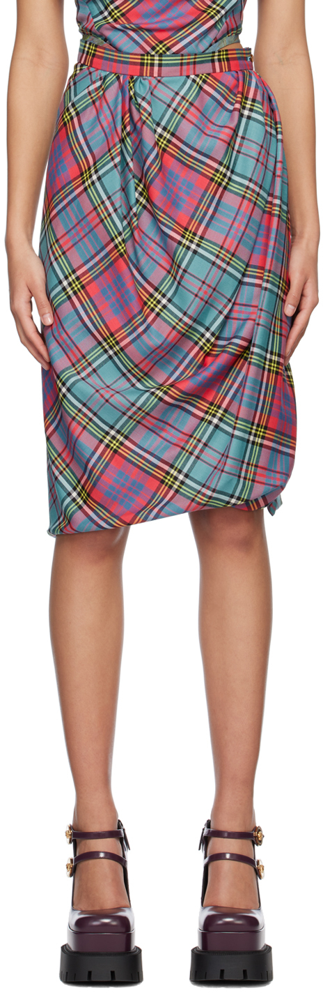 Shop Vivienne Westwood Multicolor Drunken Drape Midi Skirt In G201 Tartan