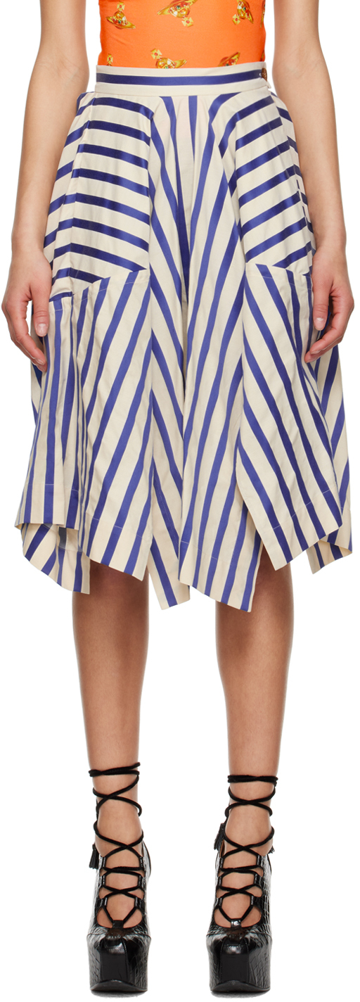 Shop Vivienne Westwood Blue Knockout Midi Skirt In A202 Blue/white