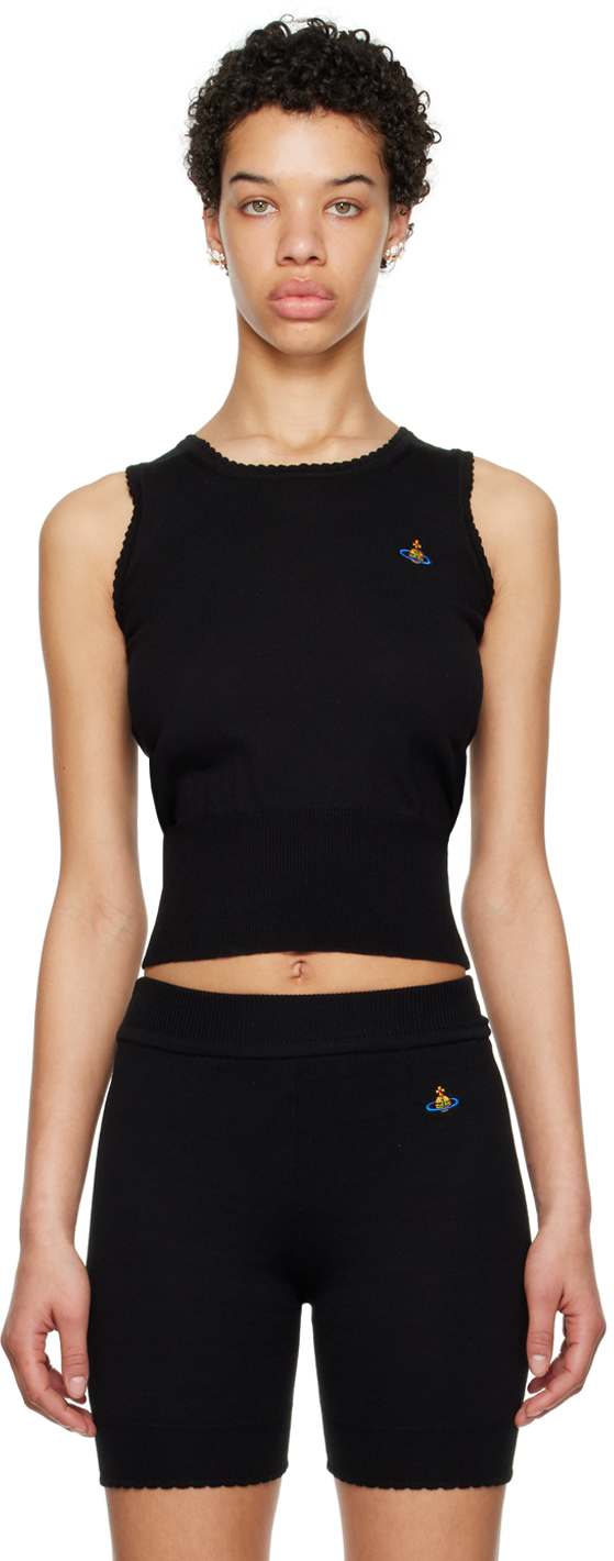 Vivienne Westwood Bea Logo Embroidered Cotton Knit Vest In N401 Black