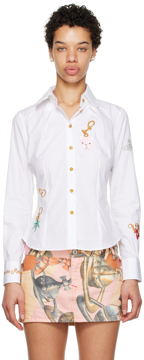 White Embroidered Shirt by Vivienne Westwood on Sale