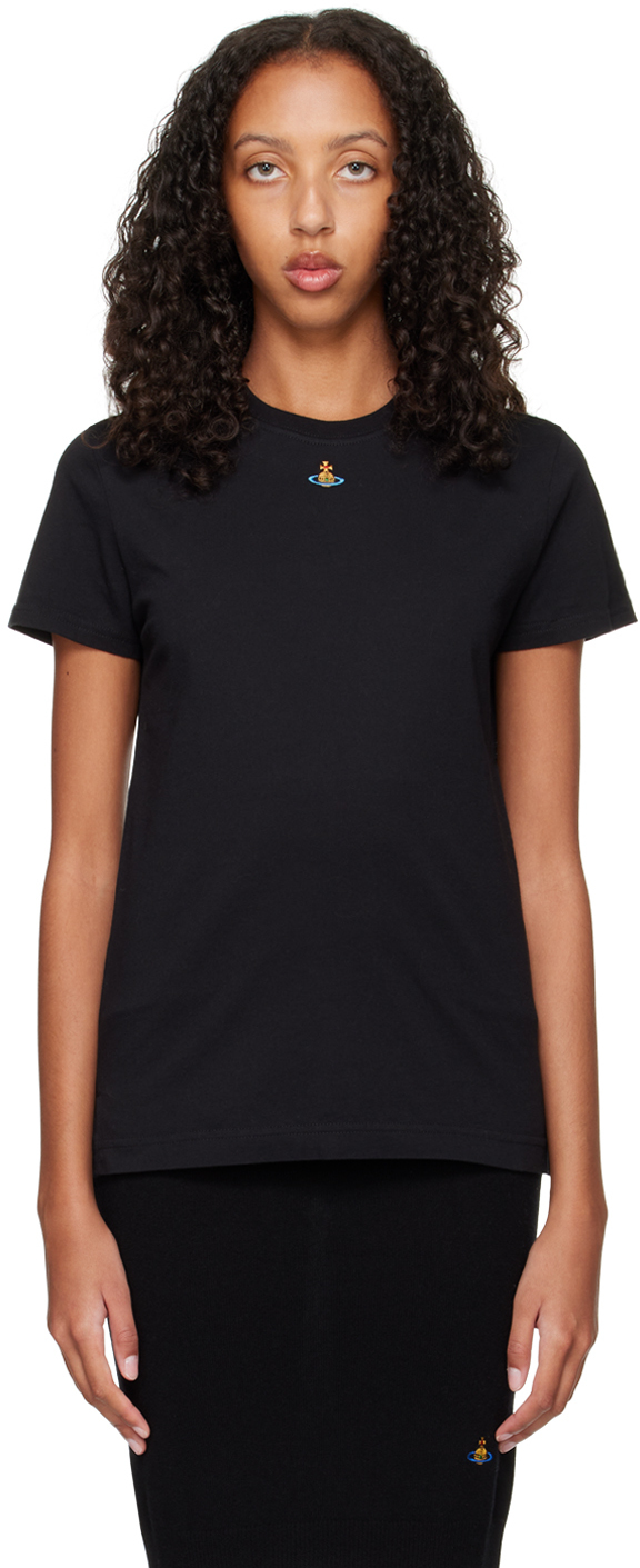 Vivienne Westwood Crewneck Embroidered Orb Logo Short Sleeves Top In N401 Black