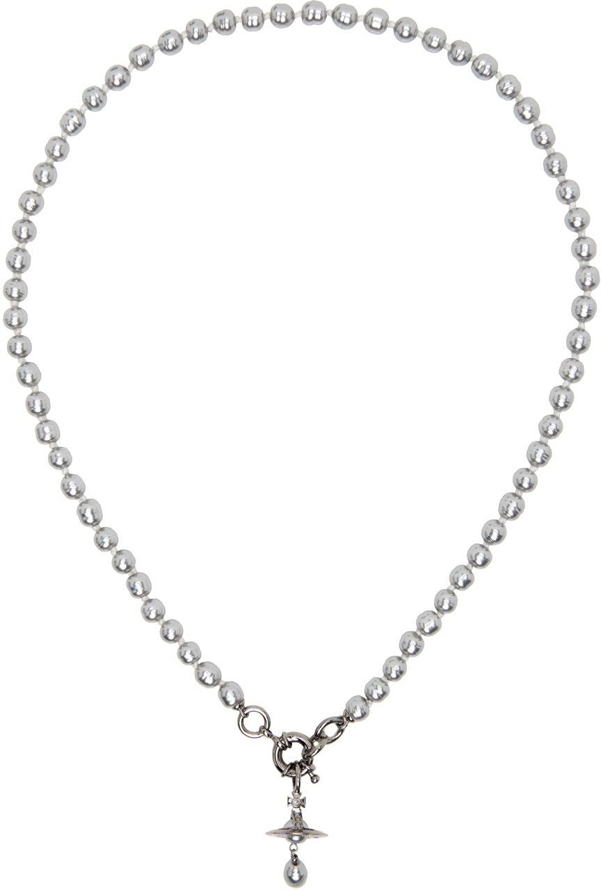 Vivienne Westwood Gray Pearl Aleksa Necklace SSENSE UK