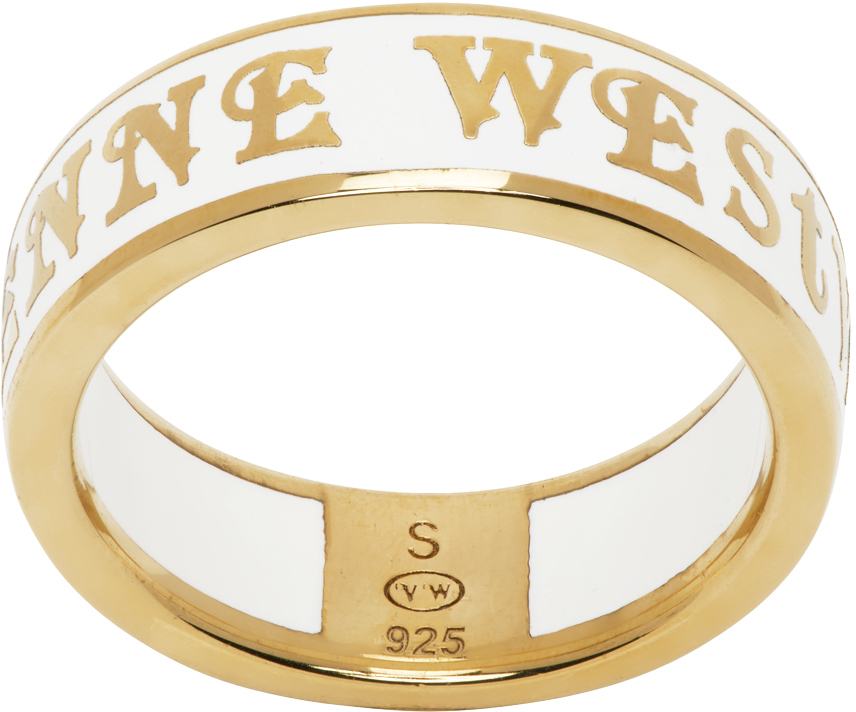 White & Gold Conduit Street Ring by Vivienne Westwood on Sale