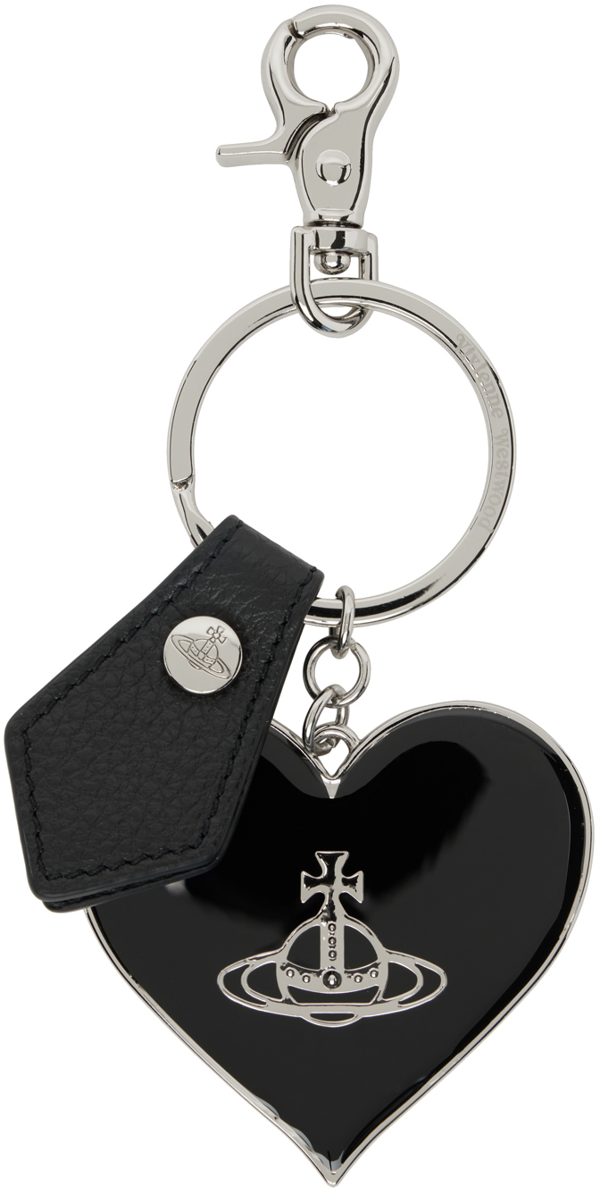 Vivienne Westwood Black Mirror Heart Orb Keychain In N40 Black