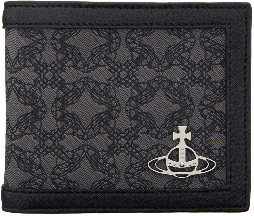 Vivienne Westwood Re-jacquard Orborama Wallet In N203 Mini Black/ Gre
