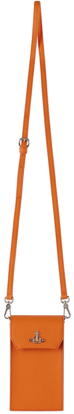 Vivienne Westwood Orange Croc Thin Line Orb Phone Pouch In F401 Orange