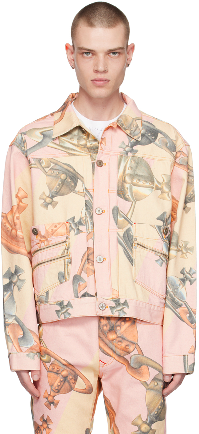 Shop Vivienne Westwood Pink Marlene Denim Jacket In J305 Orb Chain
