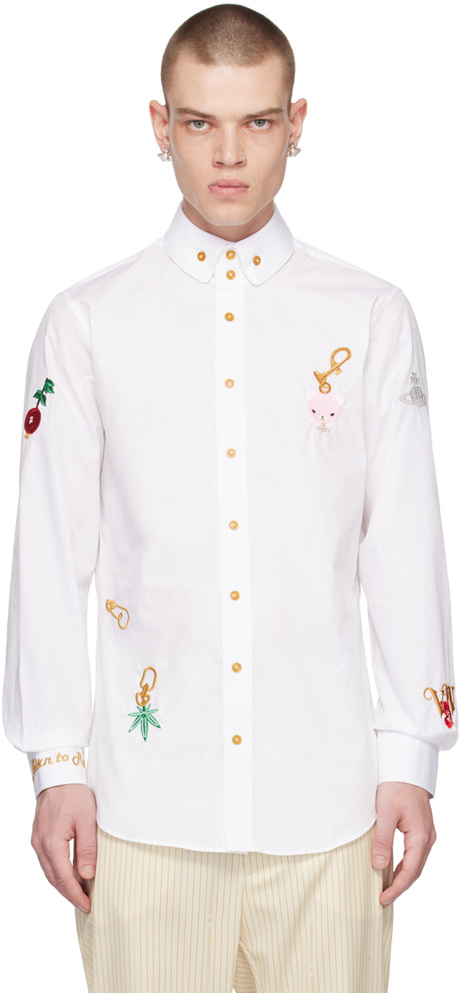 Vivienne Westwood Krall Embroidered Button-down Shirt In Embroideries/white