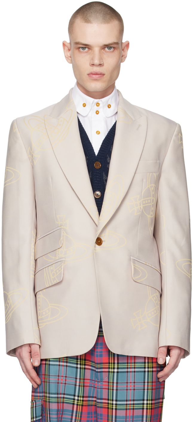 Beige Jacquard Blazer