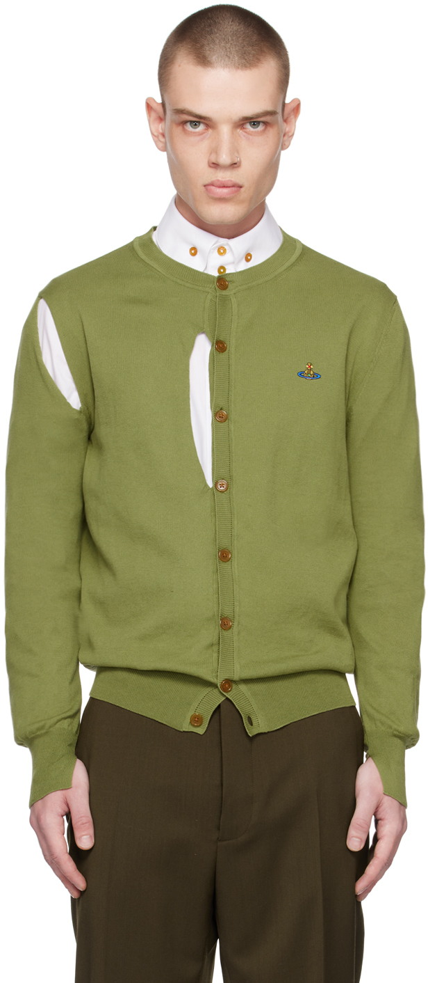 Vivienne Westwood Green Ripped Cardigan In M409 Military Green
