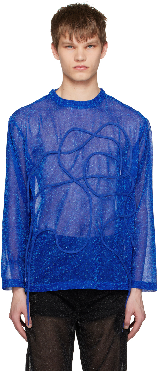 Tokyo James Blue Metallic Sweater In Midnight Blue & Blac