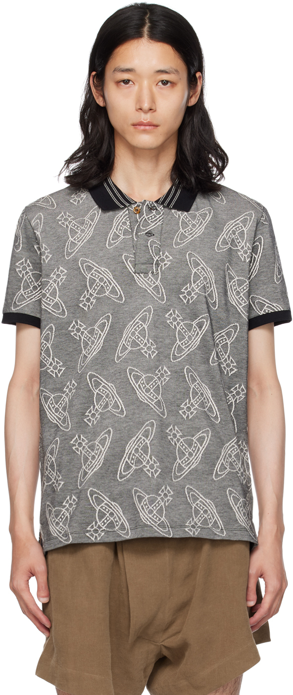 Shop Vivienne Westwood Grey Stripe Collar Polo In P201 Grey