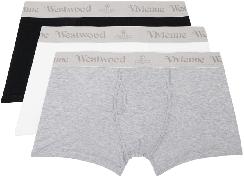 Vivienne Westwood Three-pack Multicolor Boxers In O401 White-black-gre