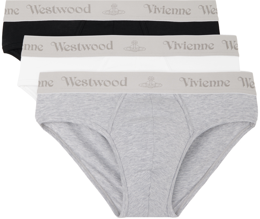 Vivienne Westwood Three-pack Multicolor Briefs In O401 White-black-gre