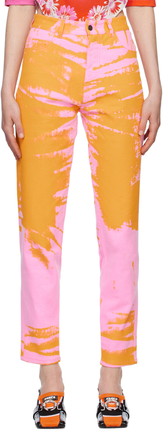 Agr Orange Graphic Print Denim Jeans
