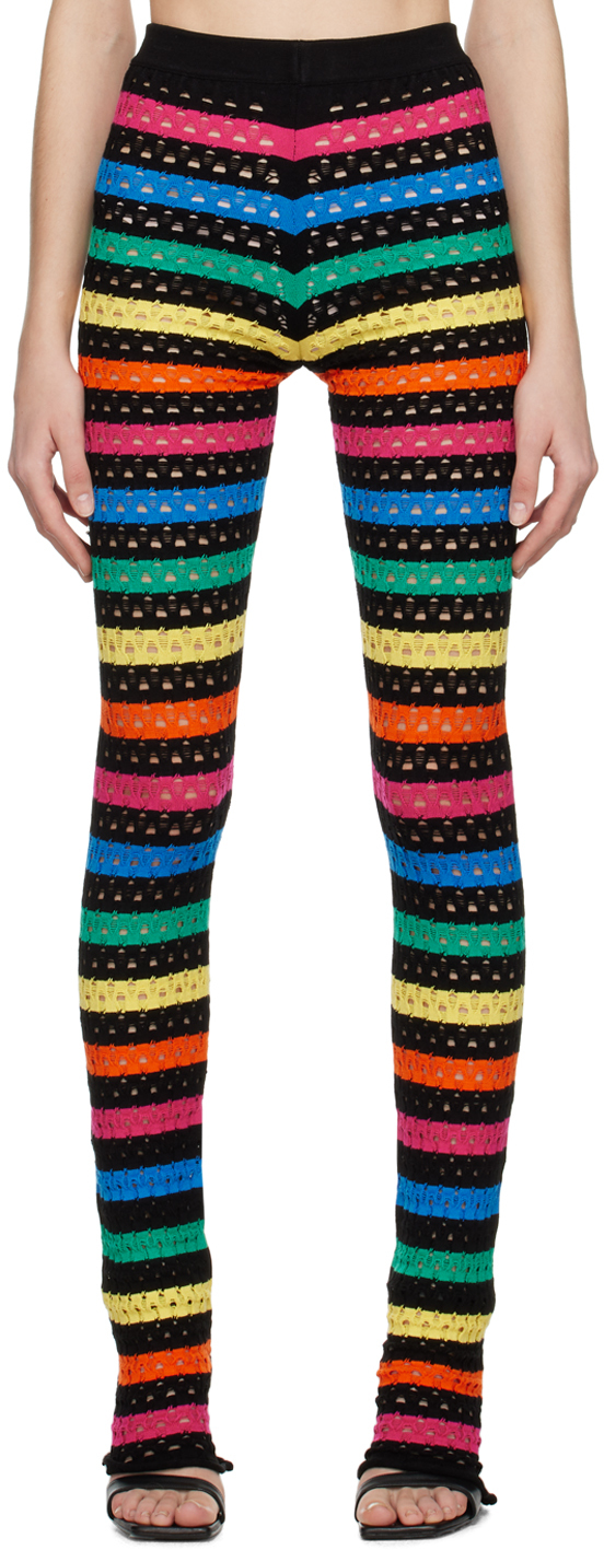 Agr Multicolor Striped Leggings In Black Multi