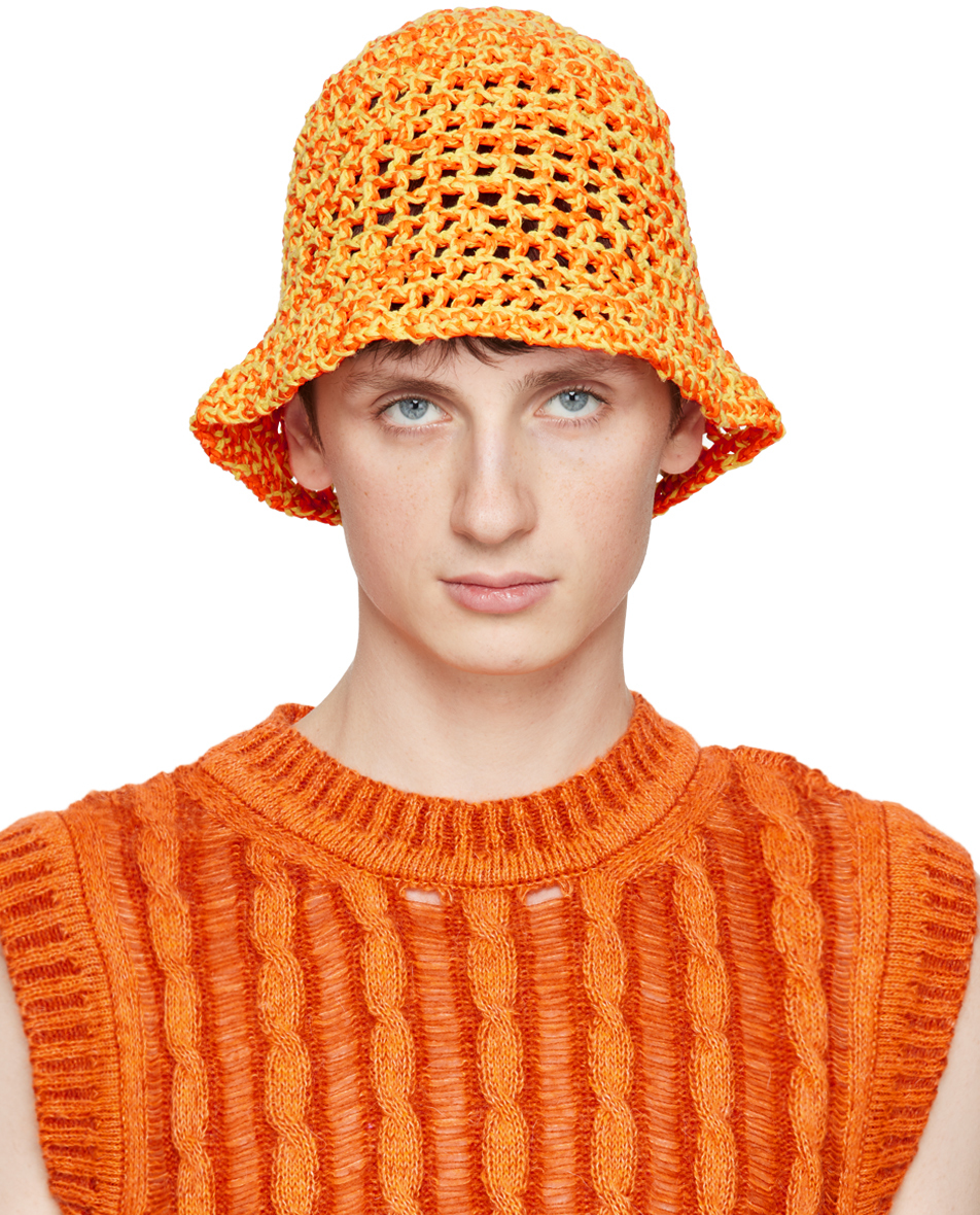 Agr Crochet Raffia Bucket Hat In Orange
