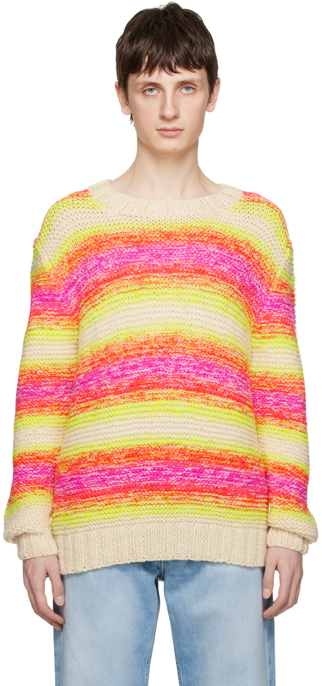 AGR: Pink & Yellow Striped Sweater | SSENSE UK