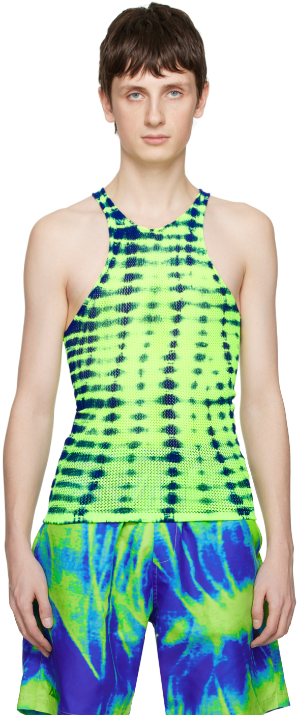 Agr Green & Blue Graphic Tank Top In Blue/yellow