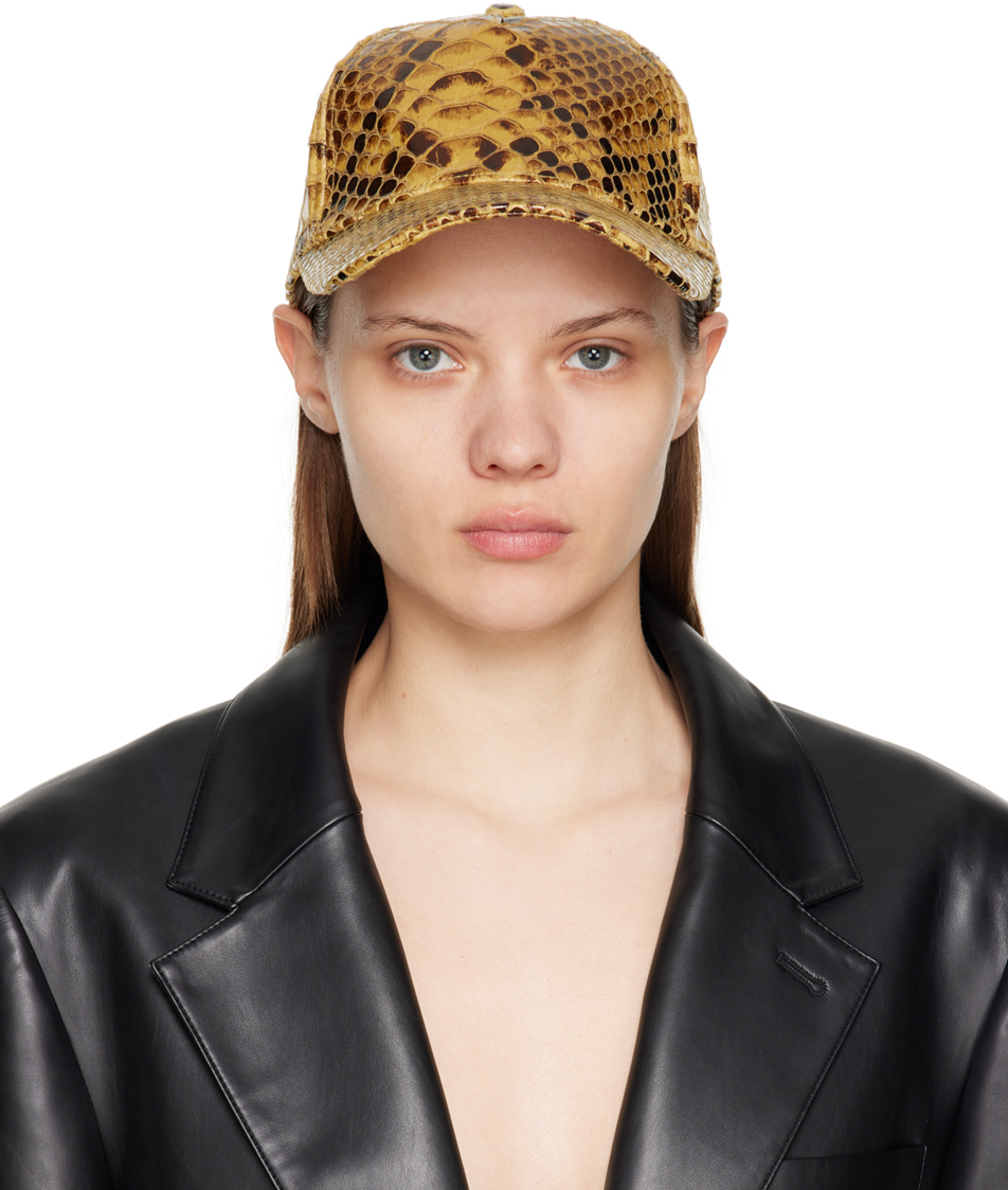 Stand Studio Connie Faux Leather Baseball Hat In Dark Honey