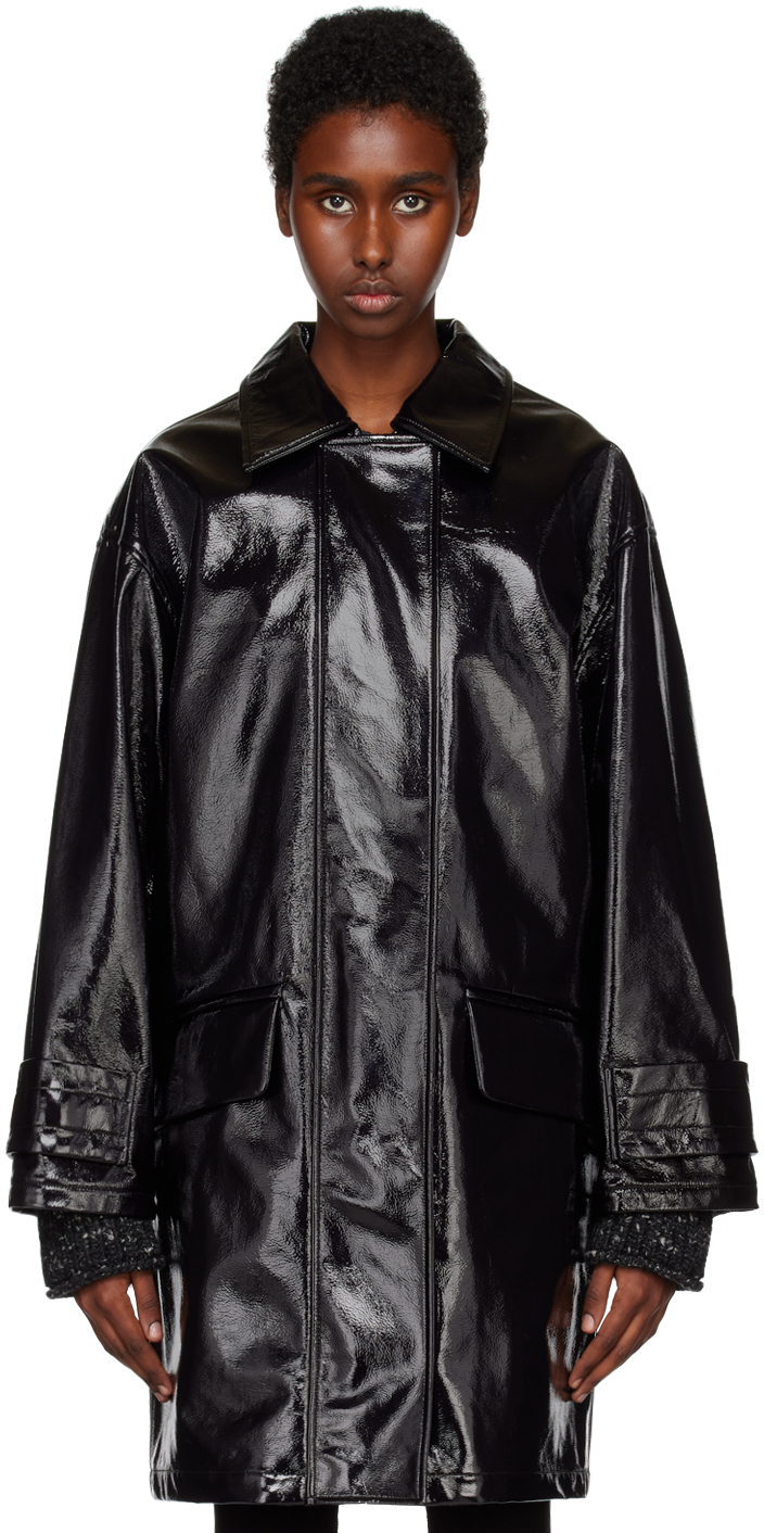 Black Conni Faux-Leather Coat