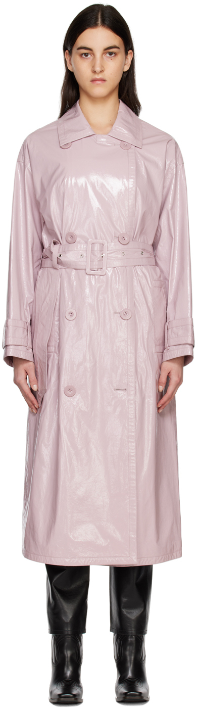 Pink Katharina Faux-Leather Trench Coat