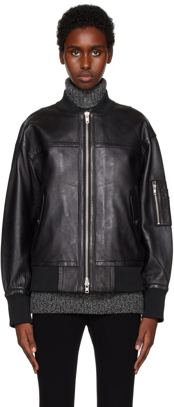 Stand Studio Black Icon Bomber Leather Jacket