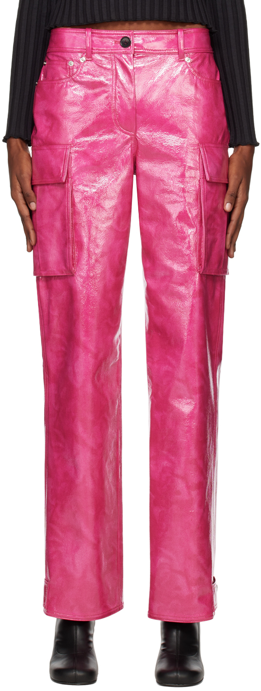 Shop Stand Studio Pink Ada Faux-leather Trousers In 23110 Sour Rasberry