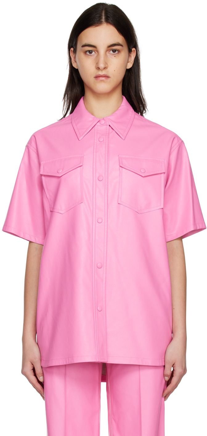 Pink Norea Faux-Leather Shirt