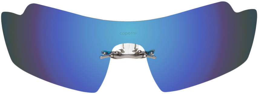 Shop Coperni Silver Clip On Sunglasses In Ice Blue