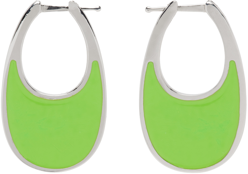 Coperni Swipe Medium Lacquered Enamel Earrings In Apple Green