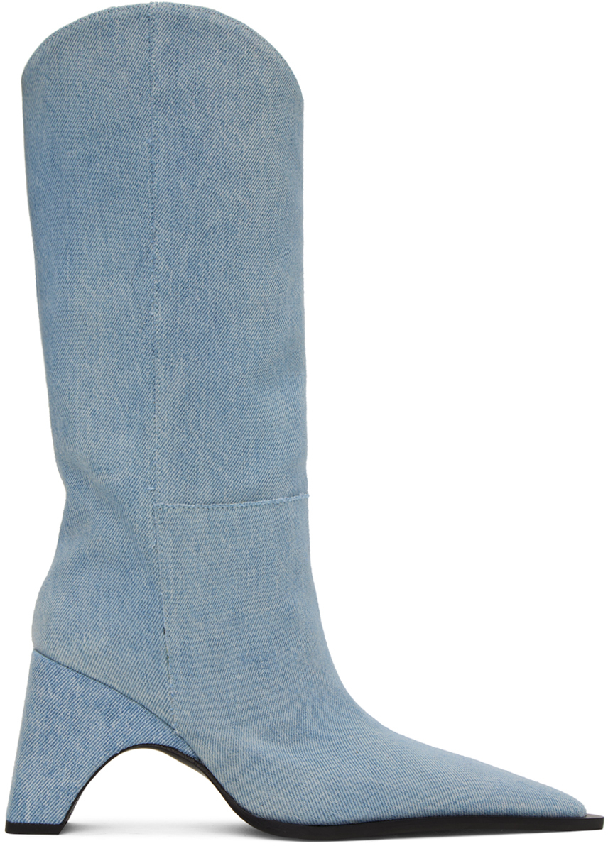 Coperni Bridge Denim Knee-high Boots In Ice Blue