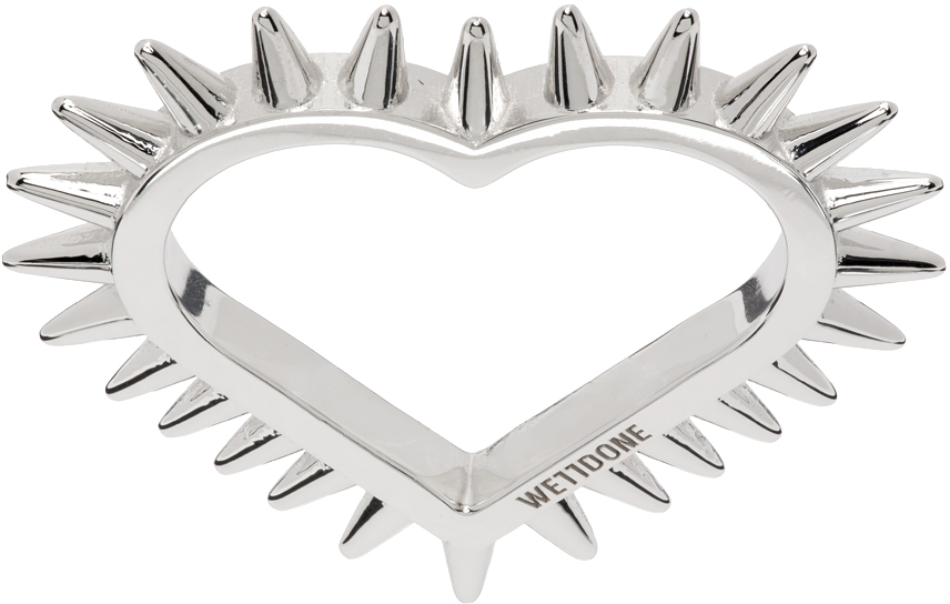 We11done Silver Small Spike Heart Ring