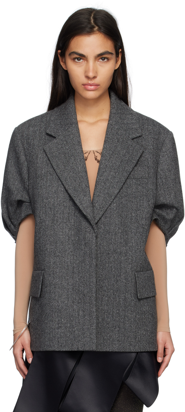 We11 Done Gray Puff Sleeve Coat In Grey
