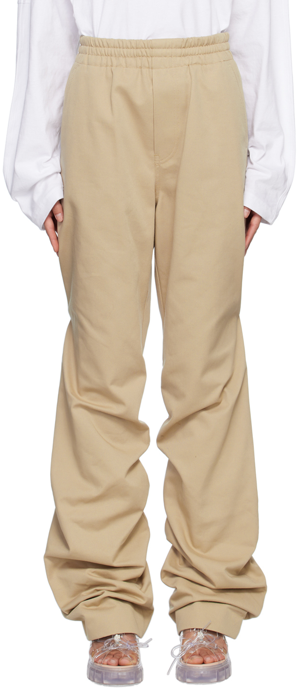 We11 Done Beige Banded Shirring Trousers